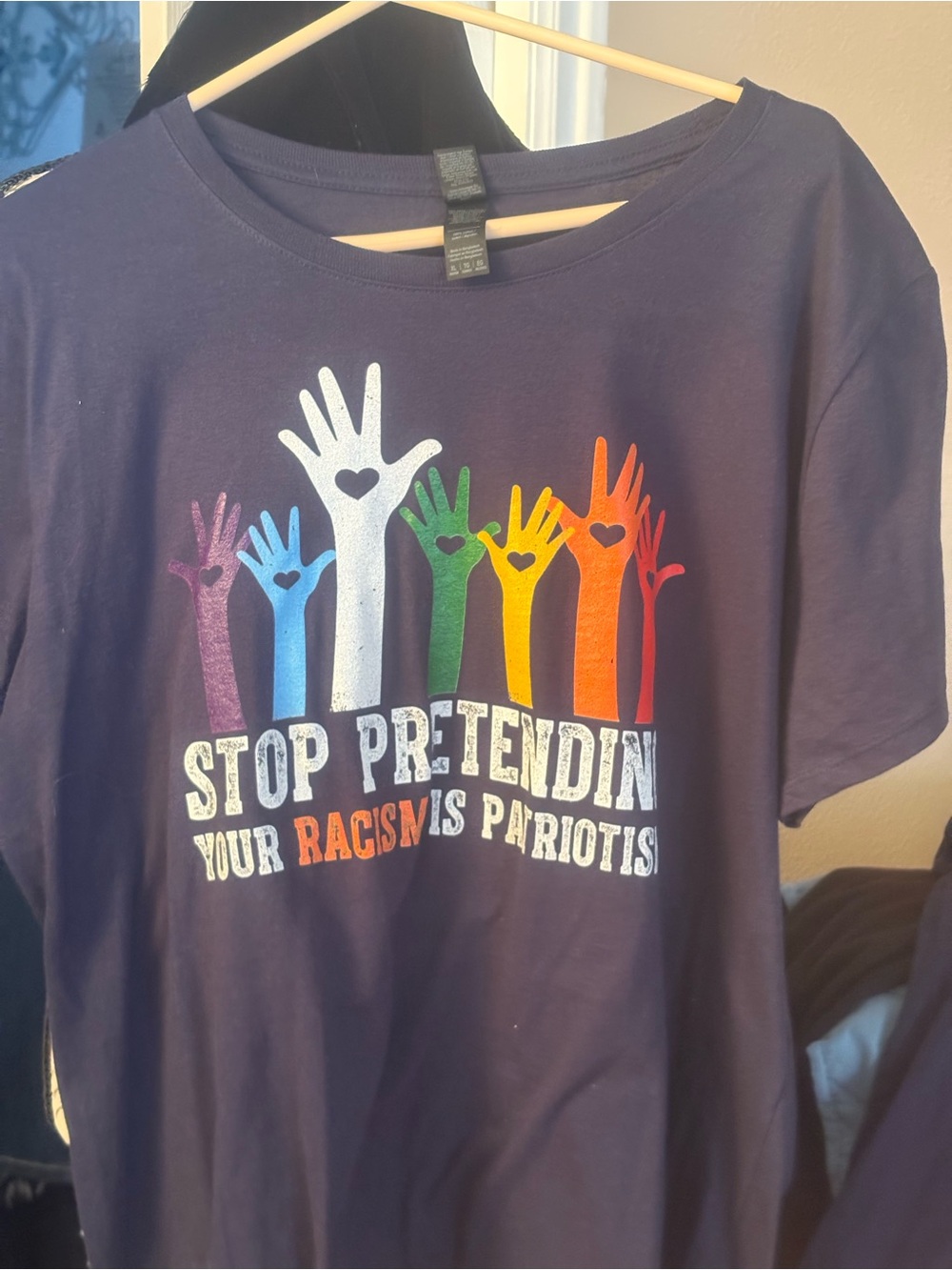 Adults men or women Navy Graphic Tee - Stop Pretending Your Racism Is Patriotis